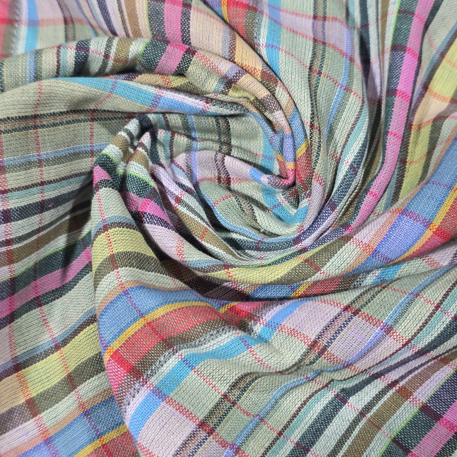 Madras Check Cotton Linen Fabric 44