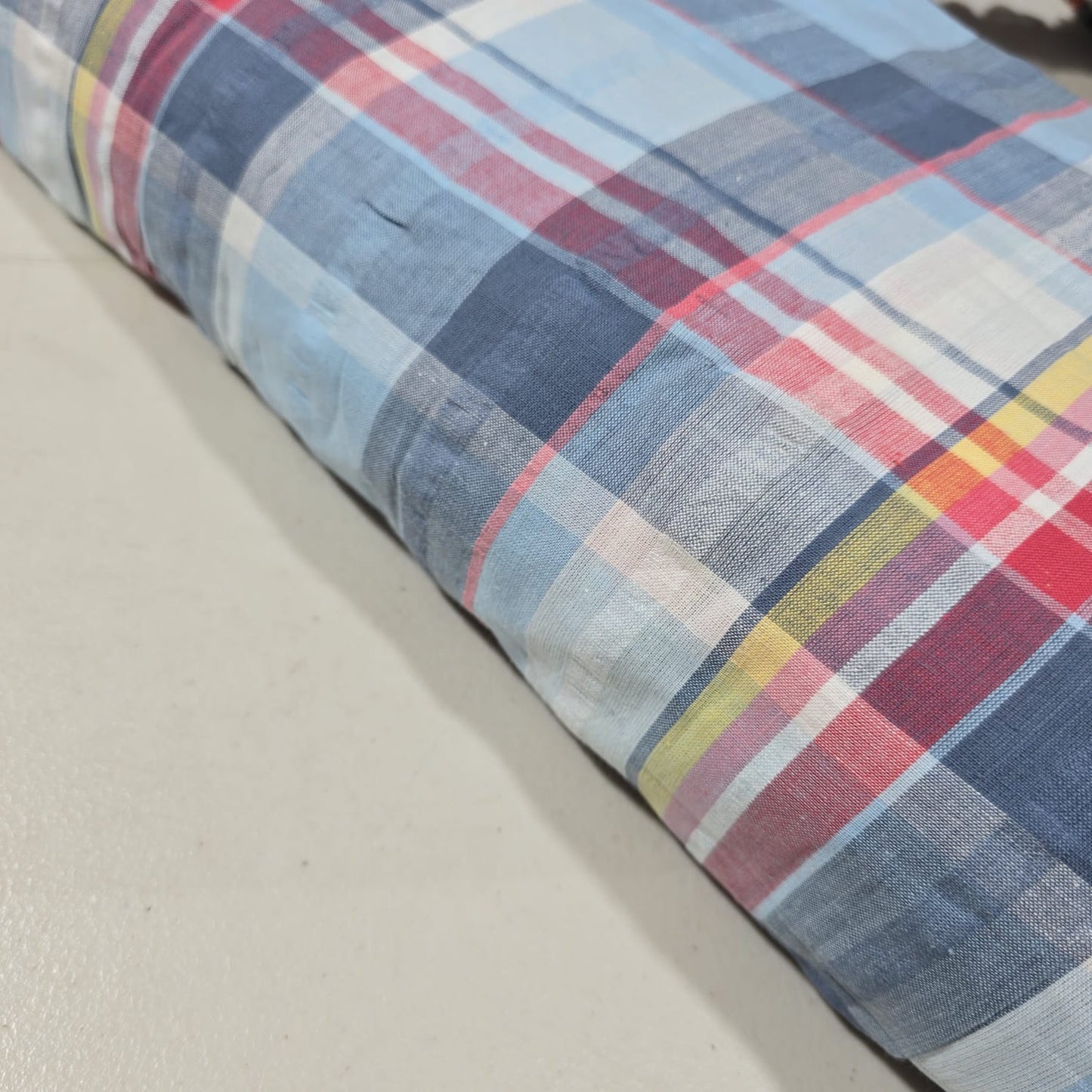 Blue Grey Madras Check Cotton Linen Fabric 44" Plaid Dress Craft Upholstery By The Meter