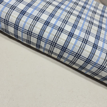 Blue Madras Check Cotton Linen Fabric 44" Rustic Plaid Dress Craft Upholstery By The Meter
