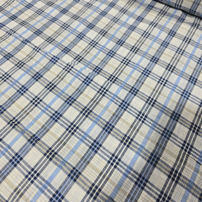 Blue Madras Check Cotton Linen Fabric 44" Rustic Plaid Dress Craft Upholstery By The Meter