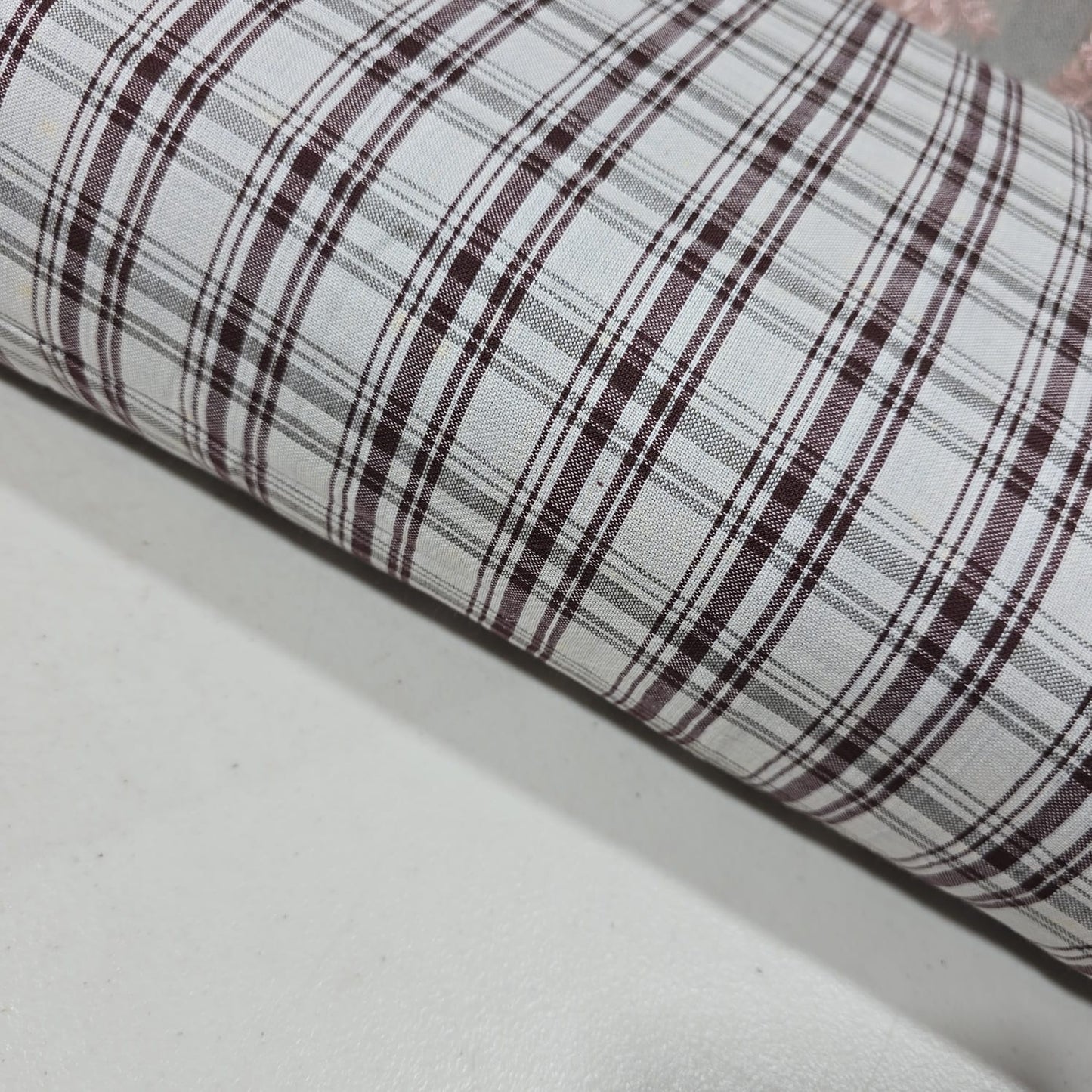 Brown Madras Check Cotton Linen Fabric 44" Rustic Plaid Dress Craft Upholstery By The Meter