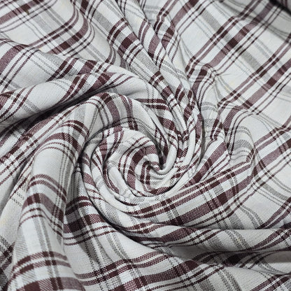 Brown Madras Check Cotton Linen Fabric 44" Rustic Plaid Dress Craft Upholstery By The Meter