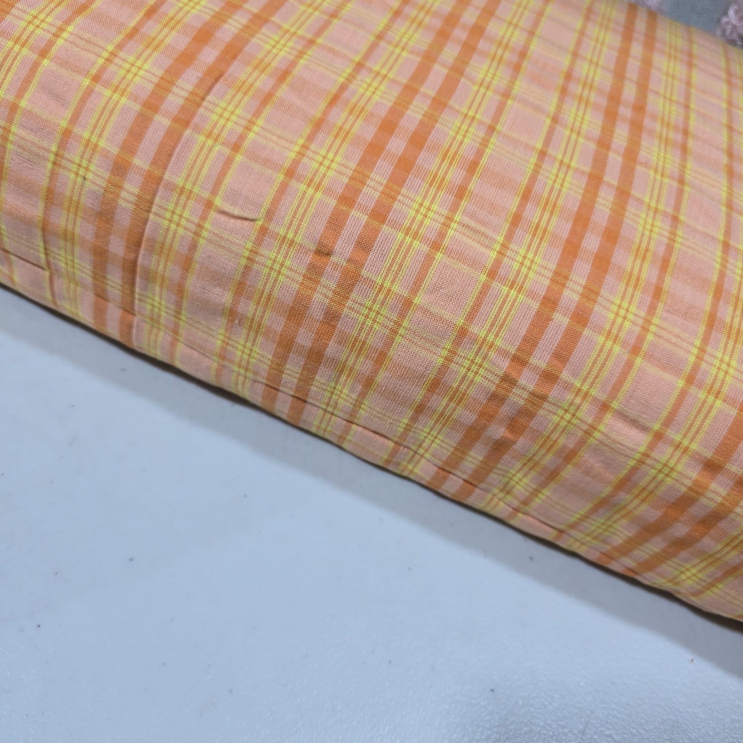 Peach Madras Check 100% Cotton Fabric Dress Craft Shirt Material 44" By The Meter