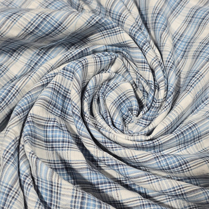 Blue Madras Check 100% Cotton Fabric Dress Craft Shirt Material 44" By The Meter