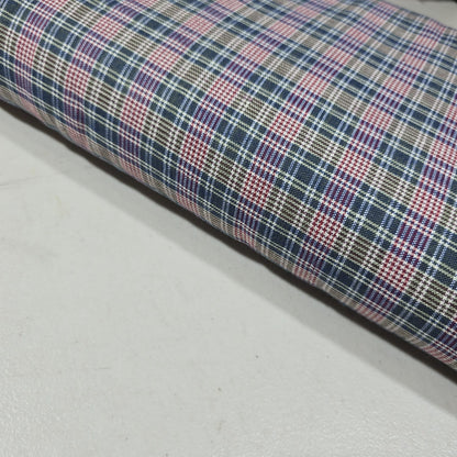 Blue & Red Check Cotton Linen Fabric | Plaid Dress Craft Upholstery Material 44" By The Meter