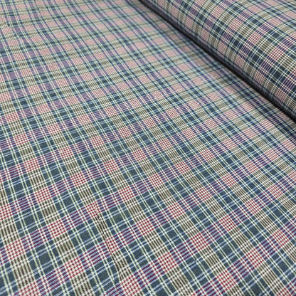 Blue & Red Check Cotton Linen Fabric | Plaid Dress Craft Upholstery Material 44" By The Meter