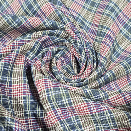 Blue & Red Check Cotton Linen Fabric | Plaid Dress Craft Upholstery Material 44" By The Meter