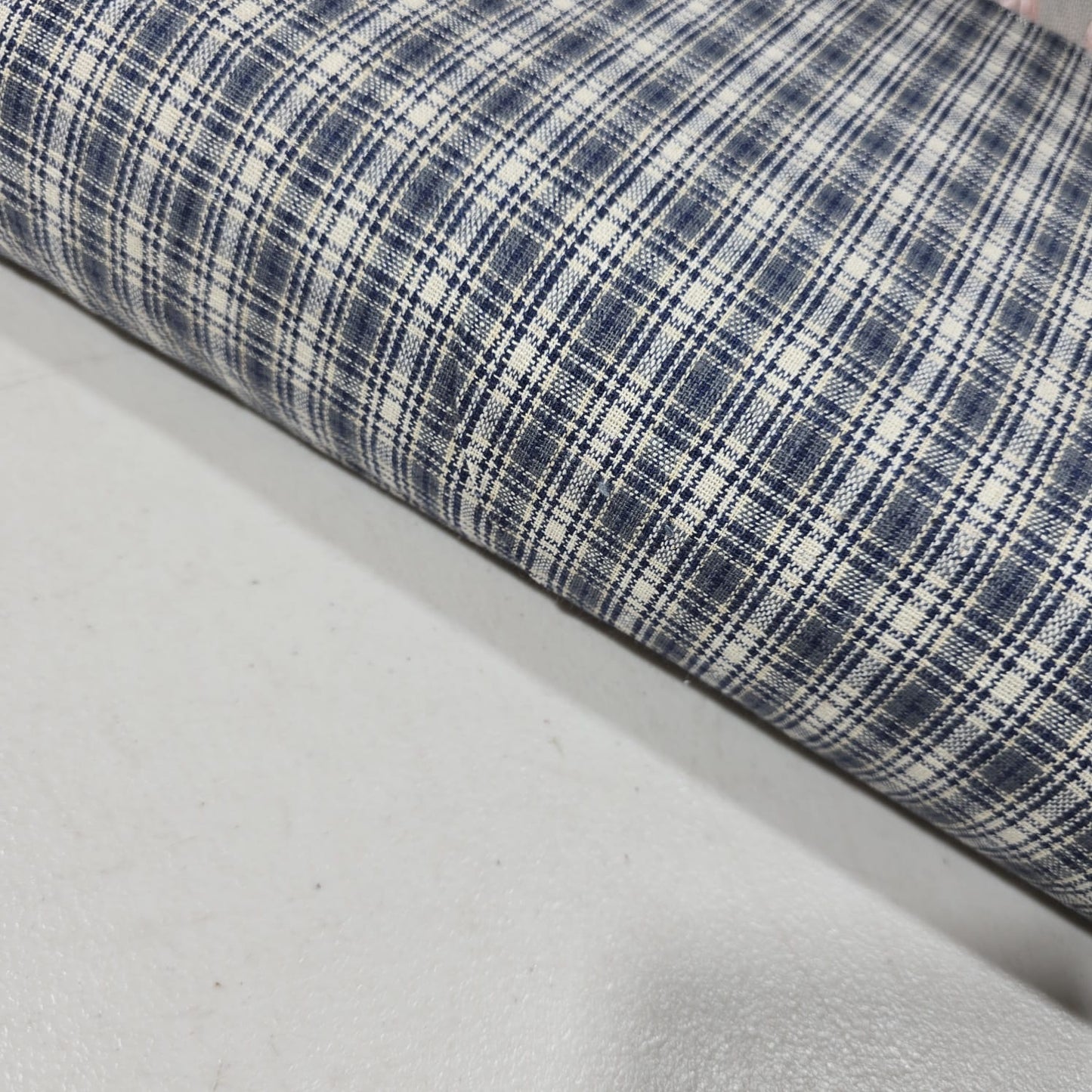 Blue Madras Check Cotton Linen Fabric | Plaid Dress Craft Upholstery Material 44" By The Meter