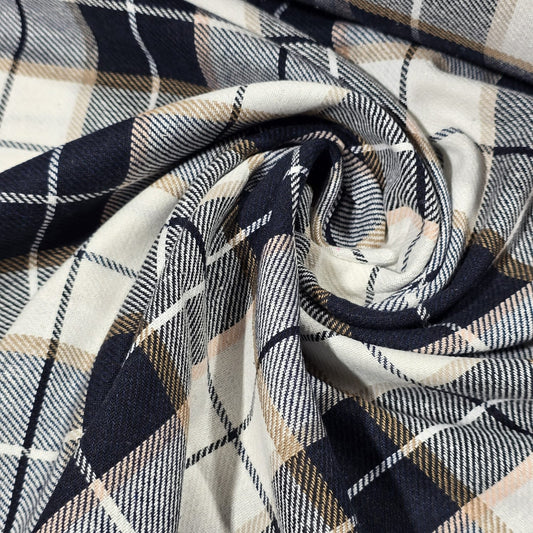 Navy Beige Cream Tartan
