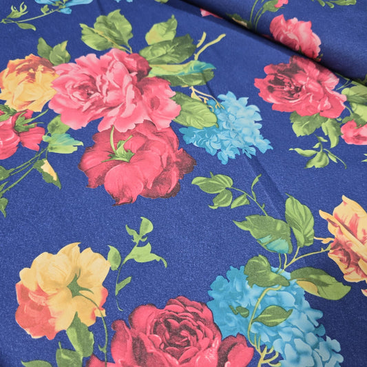 Royal Blue / Floral Scuba Crepe