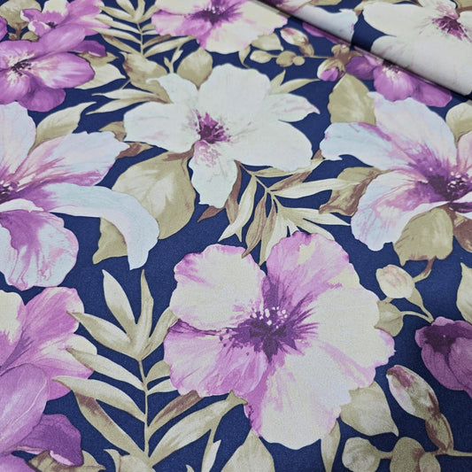 Navy / Floral Scuba Crepe