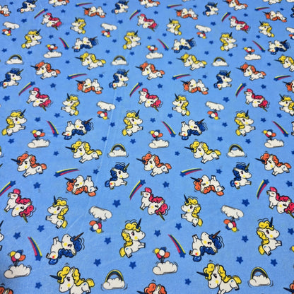 Blue Unicorn Velour Stretch Fabric 58" Wide | Soft Velvet Jersey Material | Kids Dress Craft Fabric | Sold by the Metre