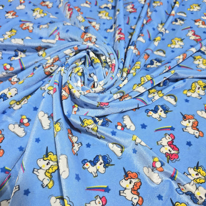 Blue Unicorn Velour Stretch Fabric 58" Wide | Soft Velvet Jersey Material | Kids Dress Craft Fabric | Sold by the Metre
