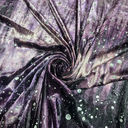 Purple Galaxy Print Velour Stretch Fabric | Soft Velvet Jersey Material | 58" Wide Dress Fabric | Sold by the Metre