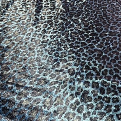 Blue Leopard Print Stretch Velour Fabric – Soft Velvet Jersey Dress Fabric 58" Wide | Sold by the Metre