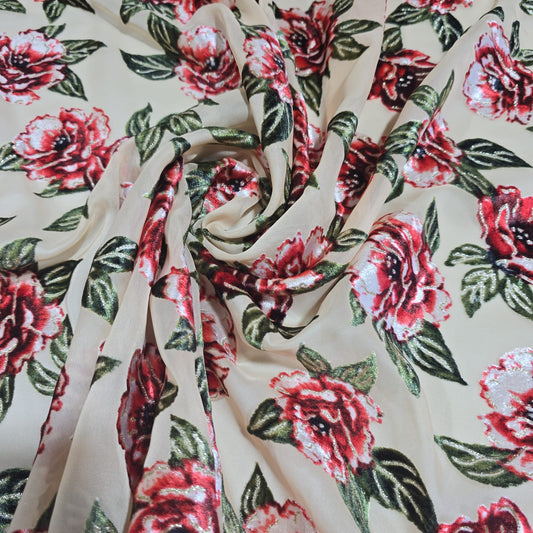 Floral Burnout Velvet Mesh Fabric Rose Devore Sheer Dress Fabric 58" Wide | Luxury