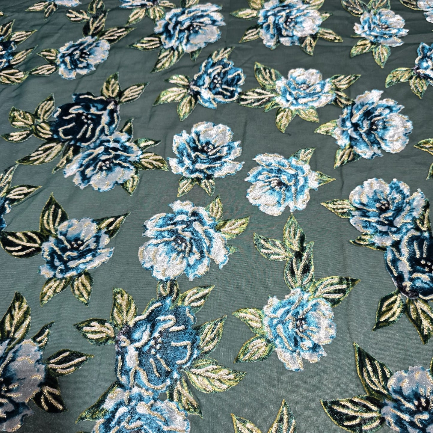 Floral Burnout Velvet Mesh Fabric Rose Devore Sheer Dress Fabric 58" Wide | Luxury