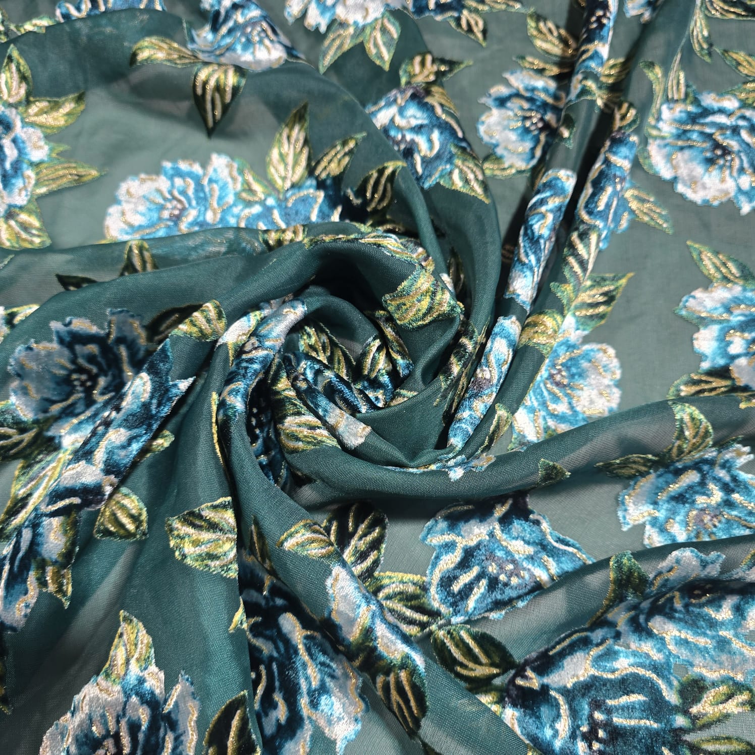 Floral Burnout Velvet Mesh Fabric Rose Devore Sheer Dress Fabric 58