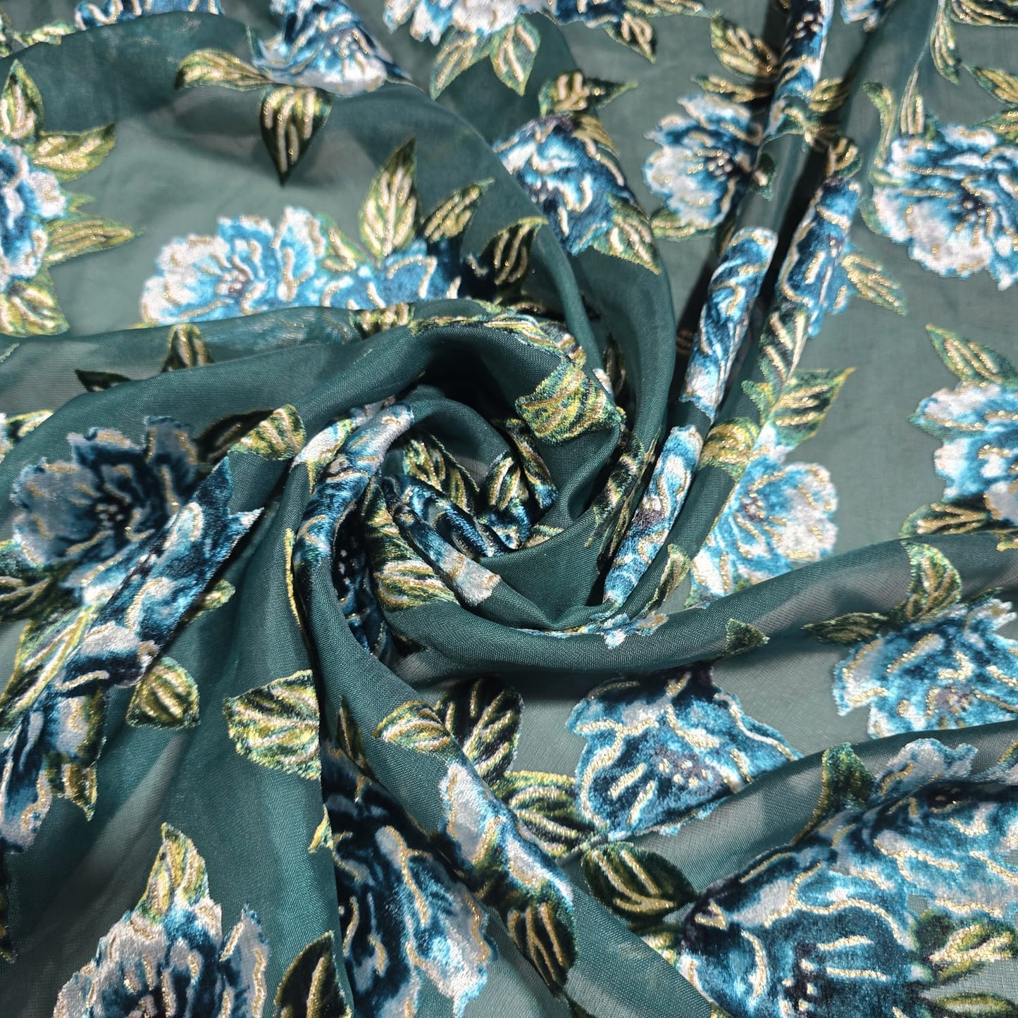 Floral Burnout Velvet Mesh Fabric Rose Devore Sheer Dress Fabric 58" Wide | Luxury