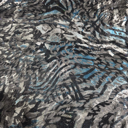 Black Silver Blue Glitter Velour Devor Stretch Fabric Burnout Velvet Dress Fabric 58" Wide | Luxury Stretch Fabric | Sold by the Metre