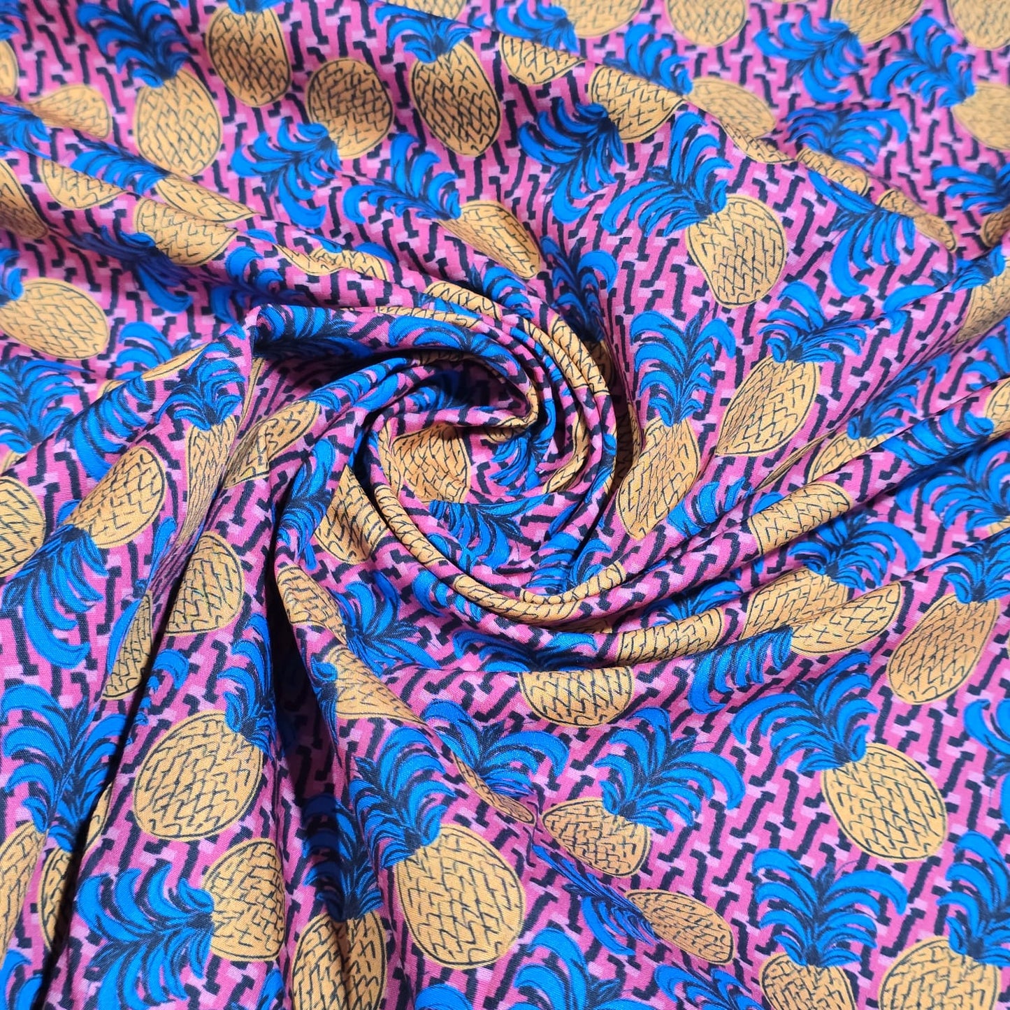 Pink Pineapple Print Cotton Poplin Fabric 58" Wide | 100% Cotton Tropical Dressmaking & Craft Fabric | Sold by the Metre