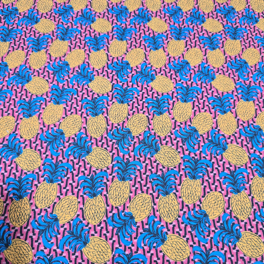Pink Pineapple Print Cotton Poplin Fabric 58" Wide | 100% Cotton Tropical Dressmaking & Craft Fabric | Sold by the Metre