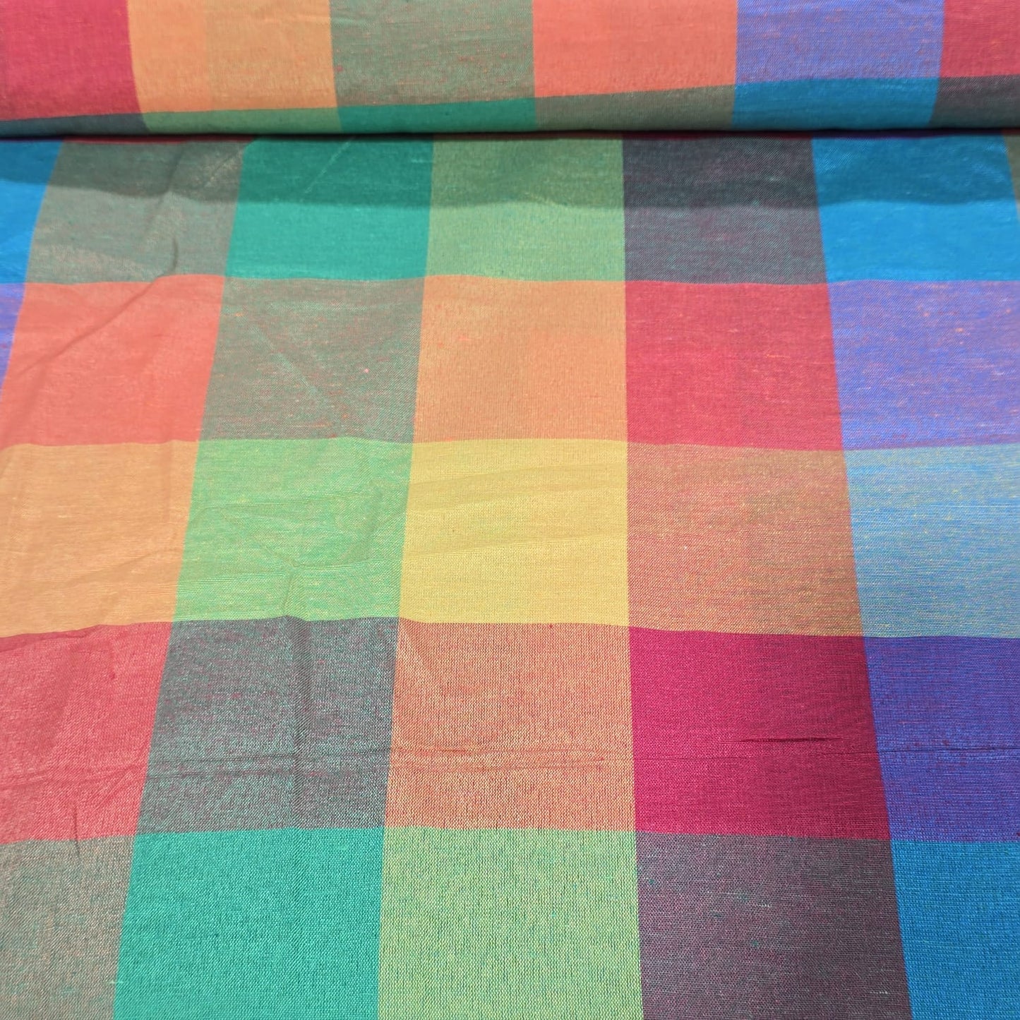 Cotton Linen Madras Check Fabric | 44" Wide | Lightweight Woven Dressmaking Fabric