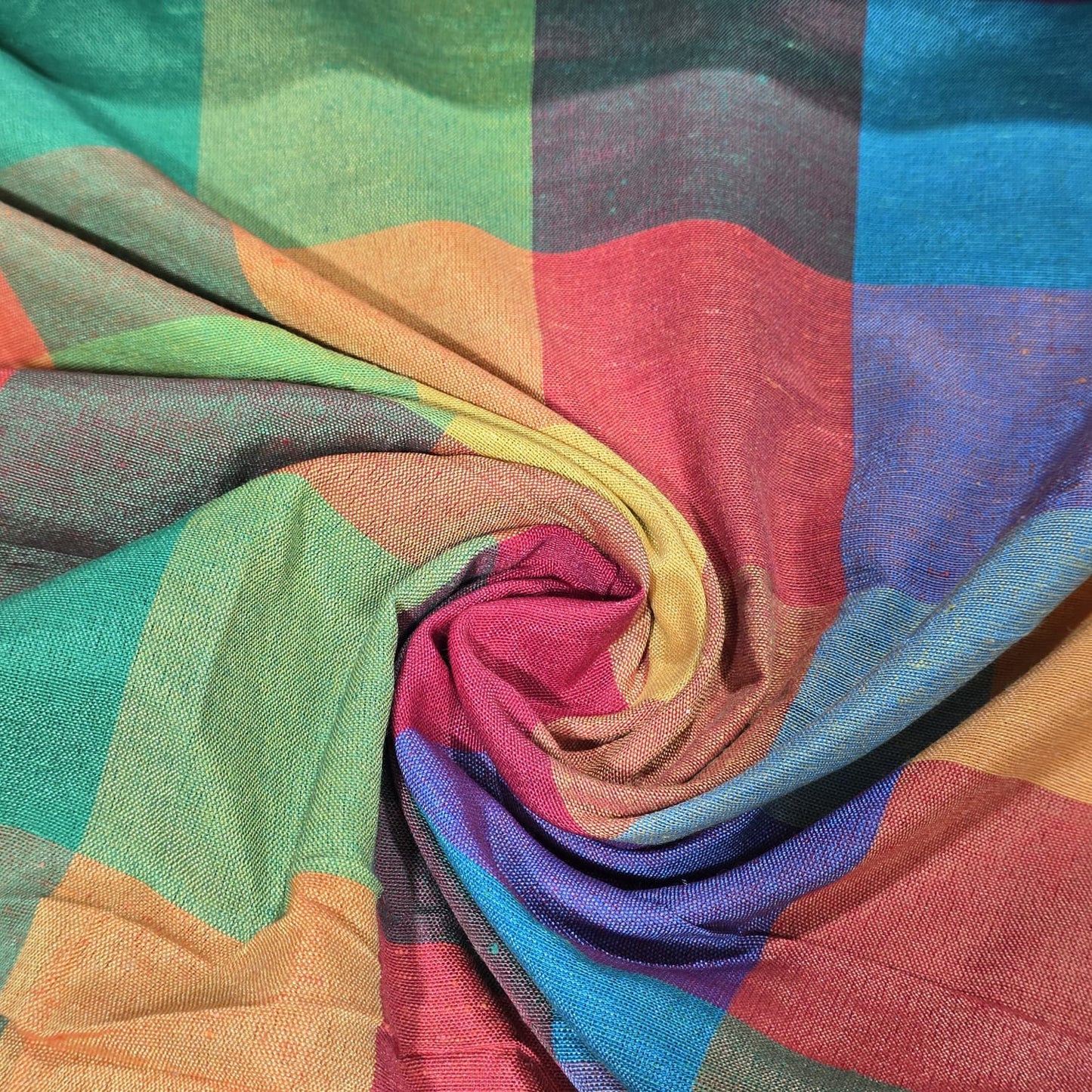 Cotton Linen Madras Check Fabric | 44" Wide | Lightweight Woven Dressmaking Fabric