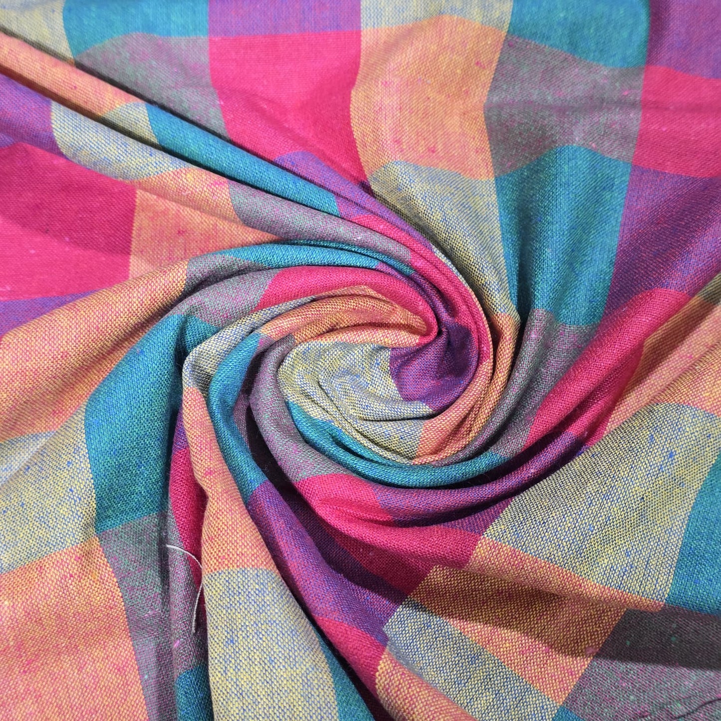 Cotton Linen Madras Check Fabric | 44" Wide | Lightweight Woven Dressmaking Fabric
