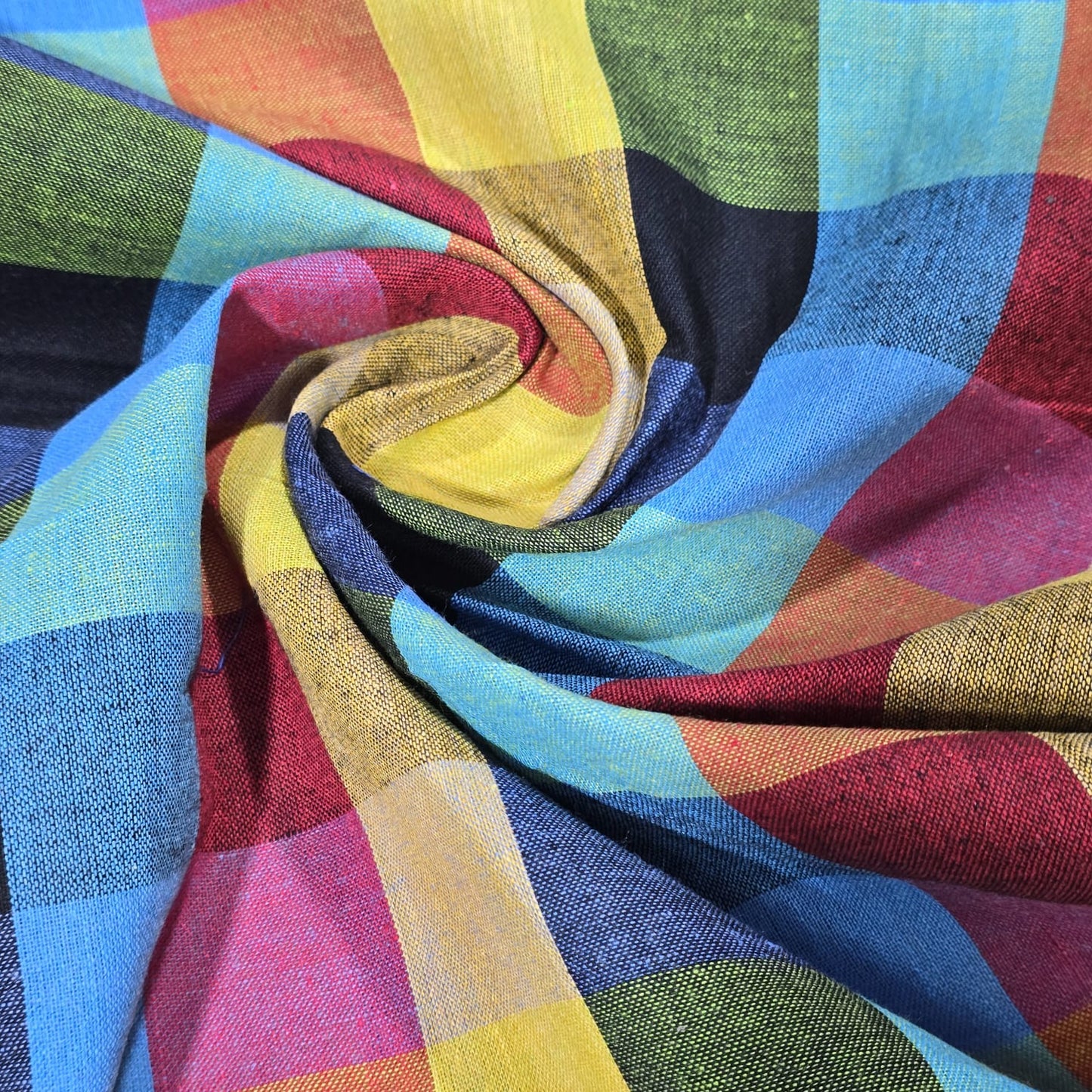 Cotton Linen Madras Check Fabric | 44" Wide | Lightweight Woven Dressmaking Fabric