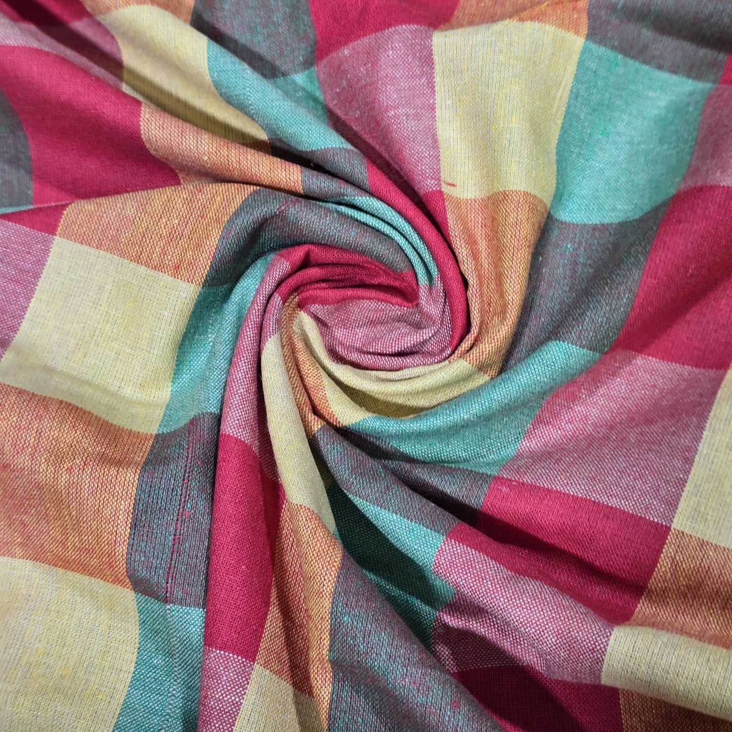 Cotton Linen Madras Check Fabric | 44" Wide | Lightweight Woven Dressmaking Fabric