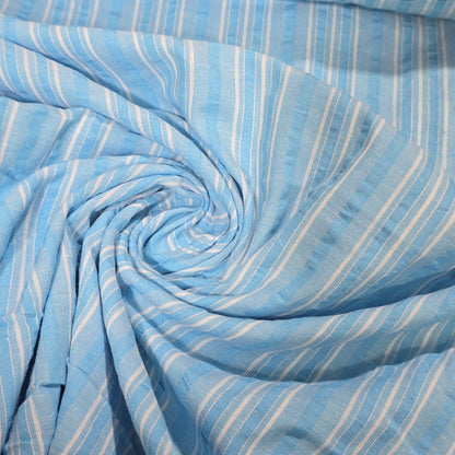 Sky Blue Striped Seersucker Fabric – 58" Wide | Lightweight Cotton Blend Dressmaking Fabric | Sold by the Metre