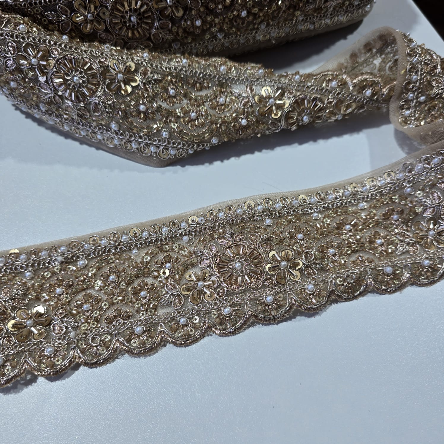 Luxury Embroidered Lace Trim Decorative Border for Bridal, Saree & Dressmaking by 9 Metres