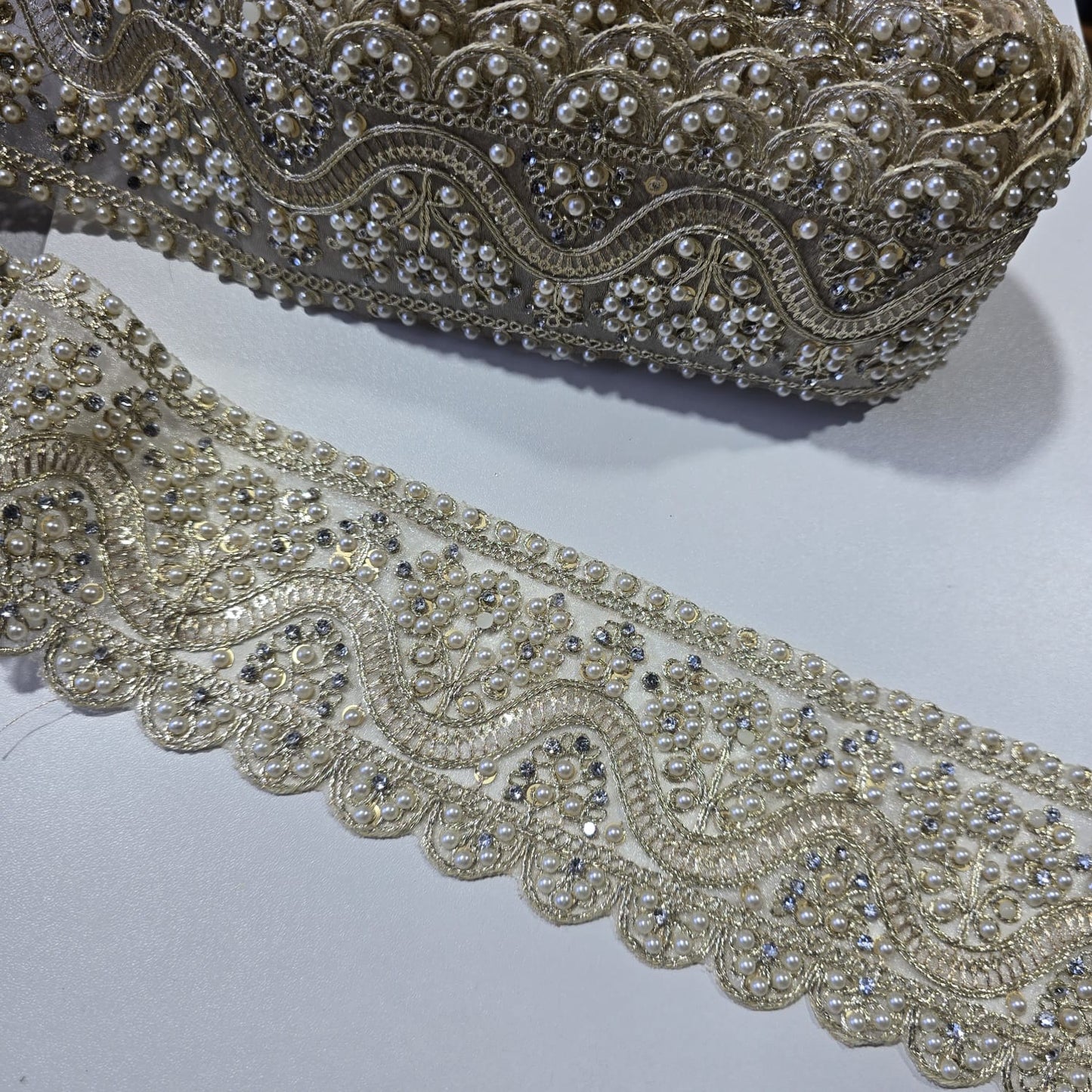Luxury Embroidered Lace Trim Decorative Border for Bridal, Saree & Dressmaking by 9 Metres