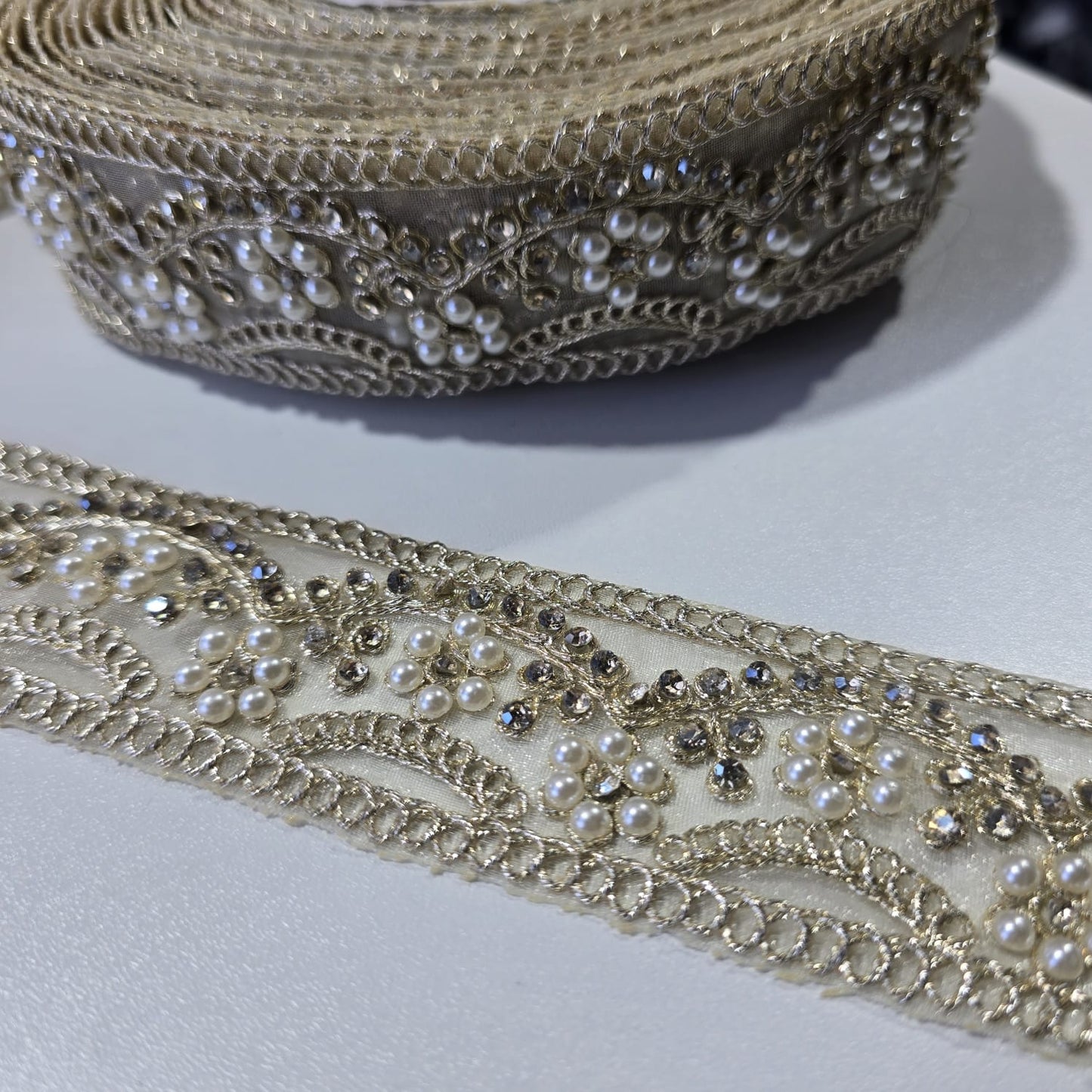 Luxury Embroidered Lace Trim Decorative Border for Bridal, Saree & Dressmaking by 9 Metres
