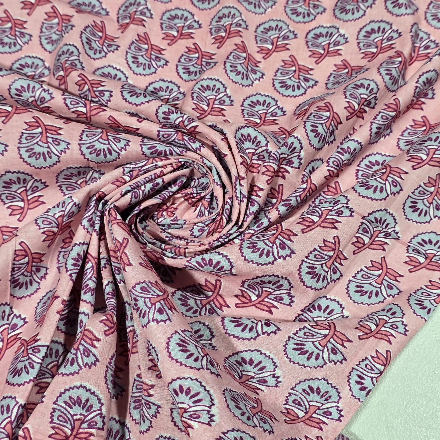 100% Cotton Lawn Fabric – Floral Block Print | Lightweight Dress Fabric | 44 Inch Wide