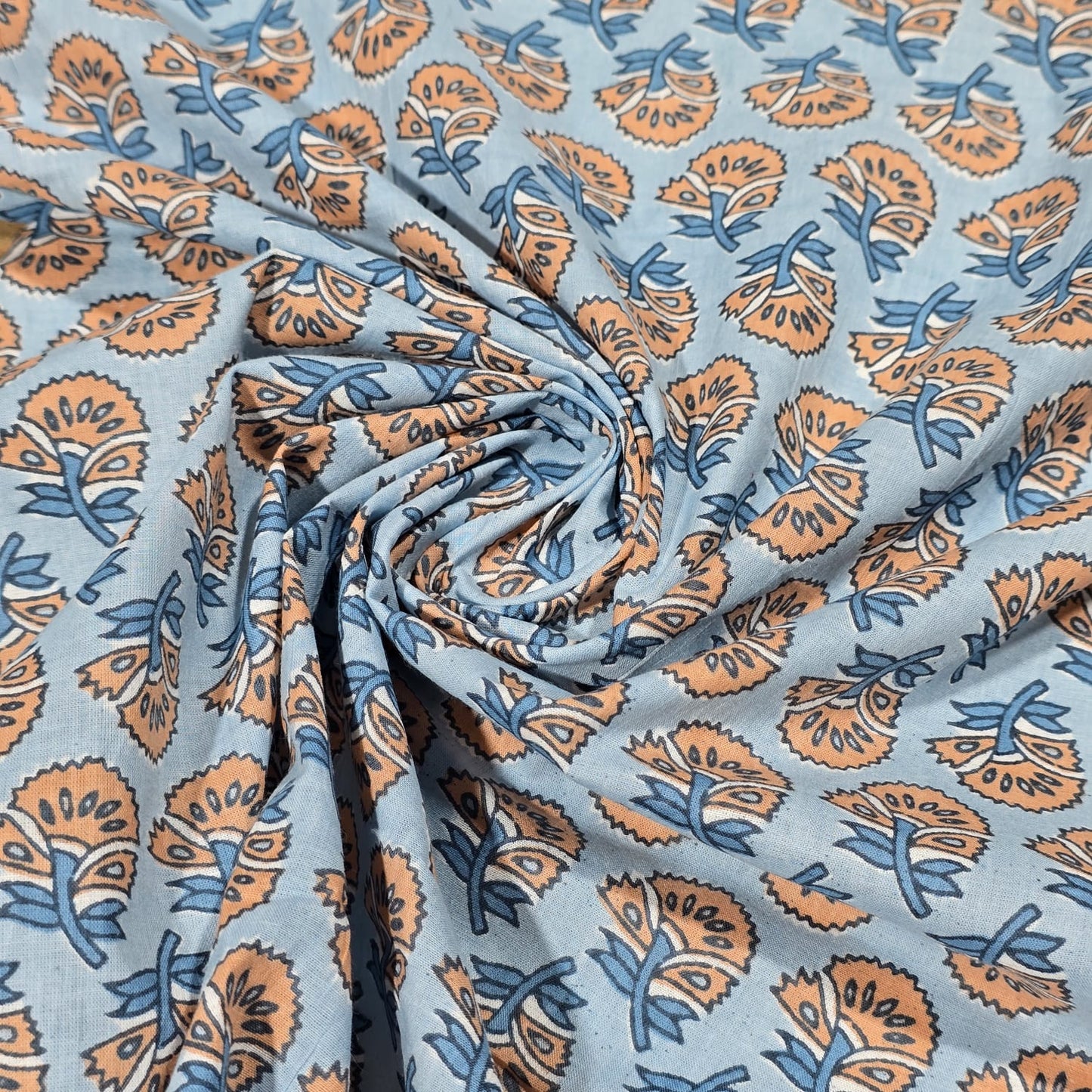 100% Cotton Lawn Fabric – Floral Block Print | Lightweight Dress Fabric | 44 Inch Wide