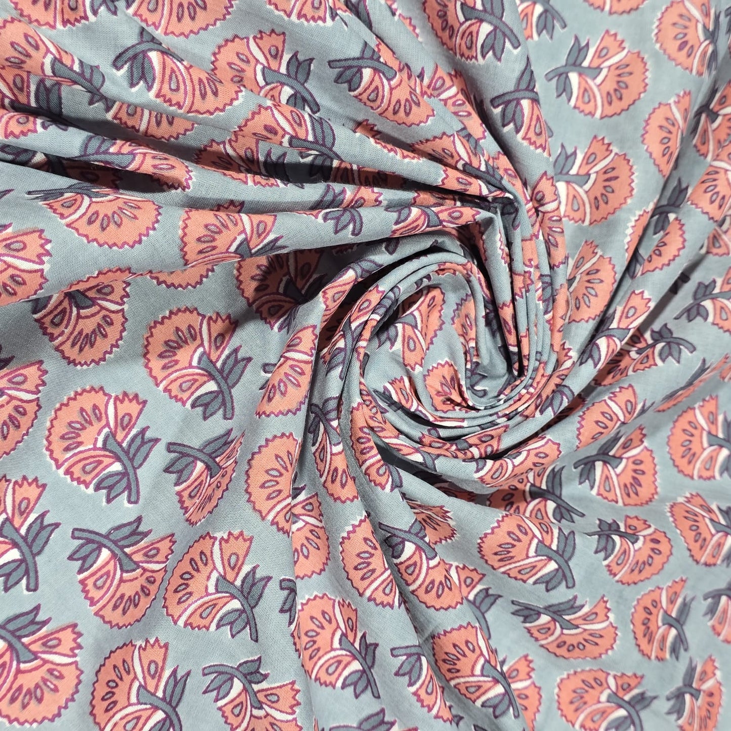100% Cotton Lawn Fabric – Floral Block Print | Lightweight Dress Fabric | 44 Inch Wide