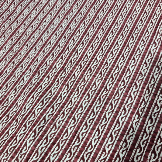 Burgundy geometric stripe print 100% cotton lawn fabric