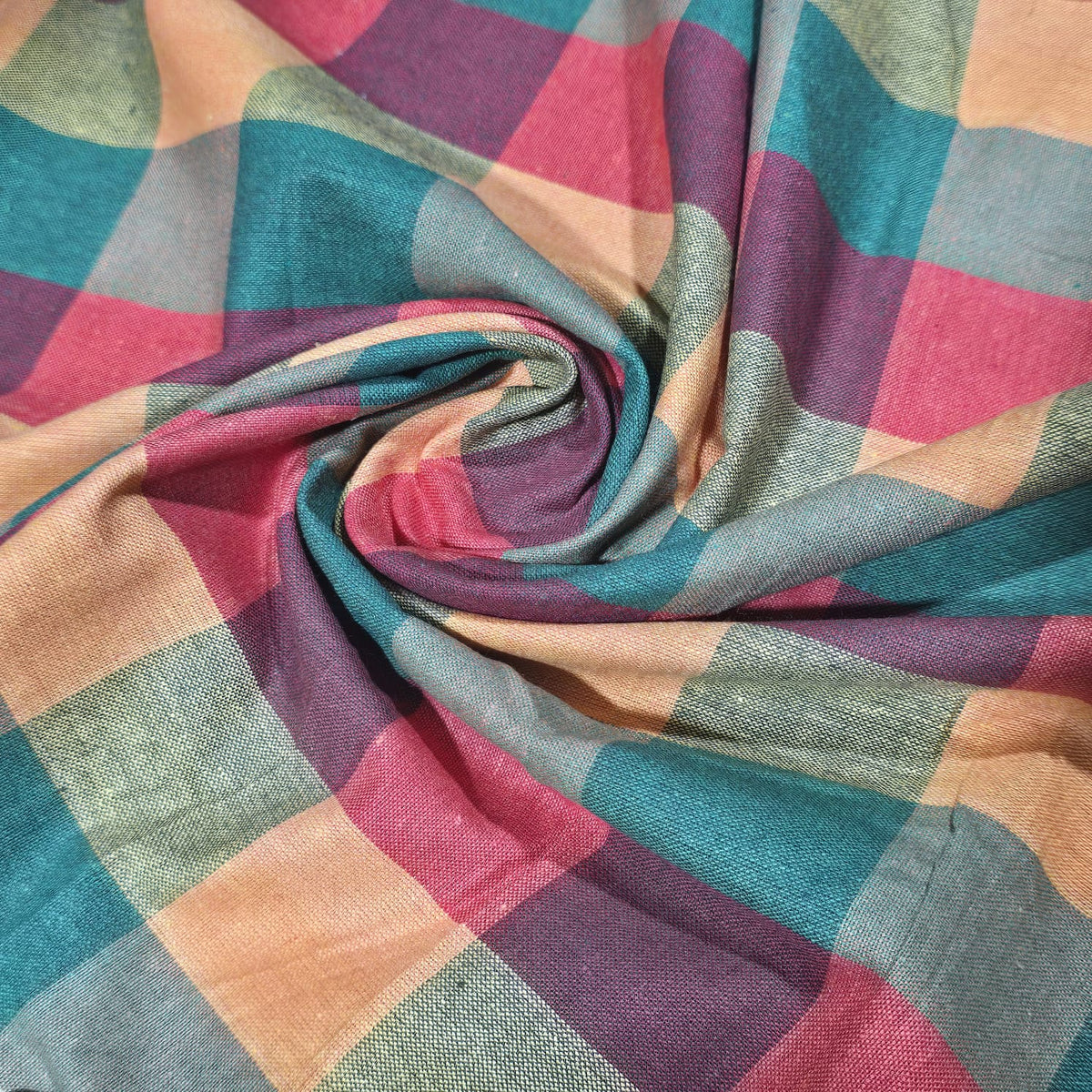 Cotton Linen Madras Check Fabric | 44" Wide | Lightweight Woven Dressmaking Fabric