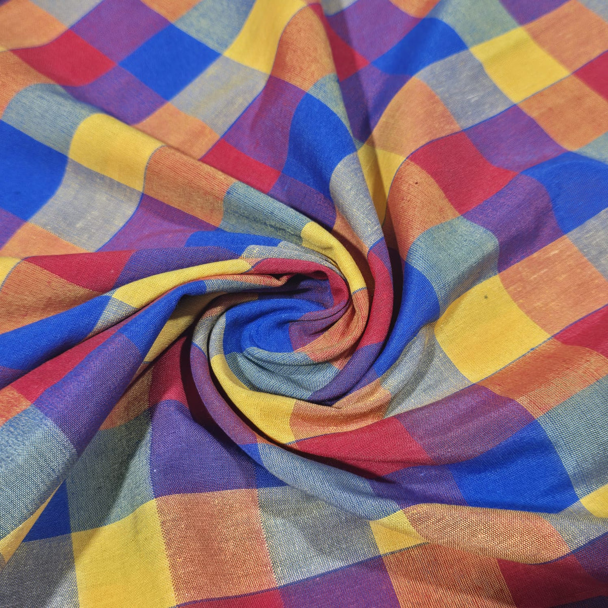 Cotton Linen Madras Check Fabric | 44" Wide | Lightweight Woven Dressmaking Fabric