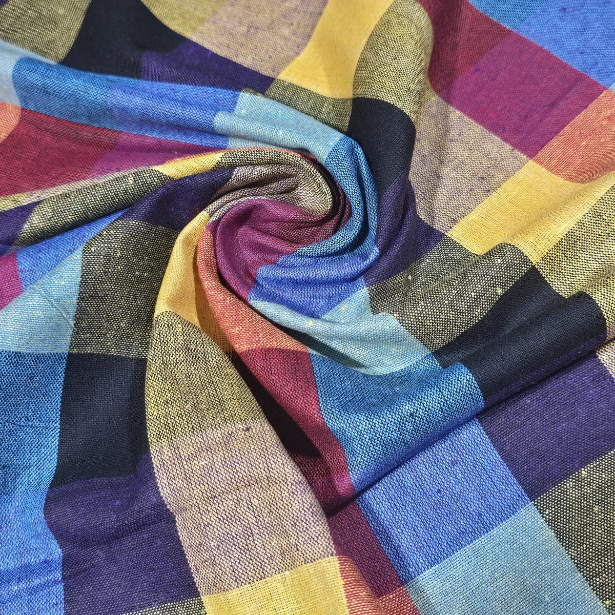Cotton Linen Madras Check Fabric | 44" Wide | Lightweight Woven Dressmaking Fabric