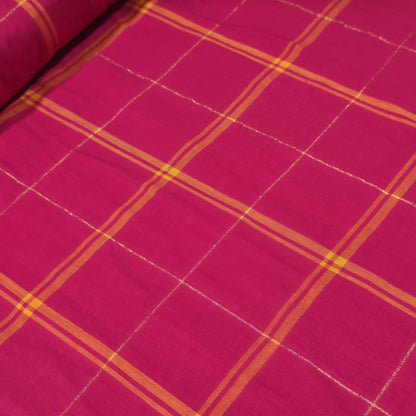 Cotton Linen Metallic Windowpane Check Fabric Magenta Pink Gold | 44 Inch Wide Fabric by the Metre
