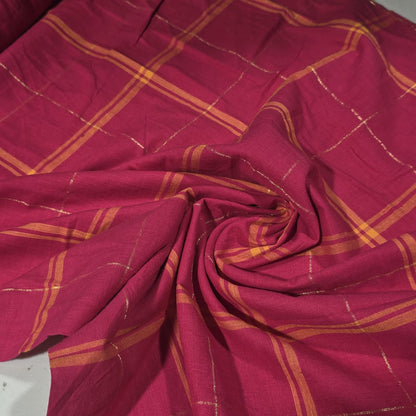 Cotton Linen Metallic Windowpane Check Fabric Magenta Pink Gold | 44 Inch Wide Fabric by the Metre