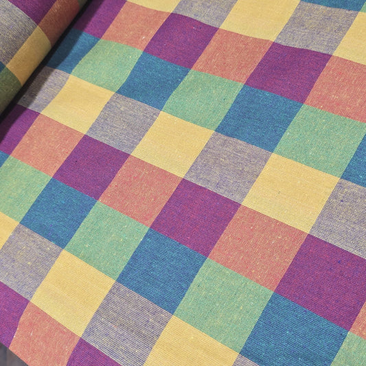 Cotton Linen Madras Check Fabric | 44" Wide | Lightweight Woven Dressmaking Fabric
