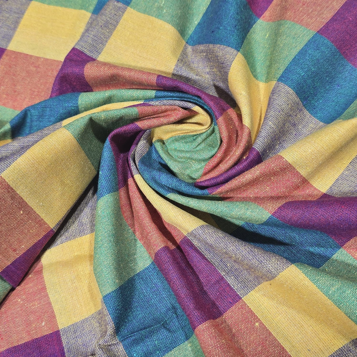 Cotton Linen Madras Check Fabric | 44" Wide | Lightweight Woven Dressmaking Fabric