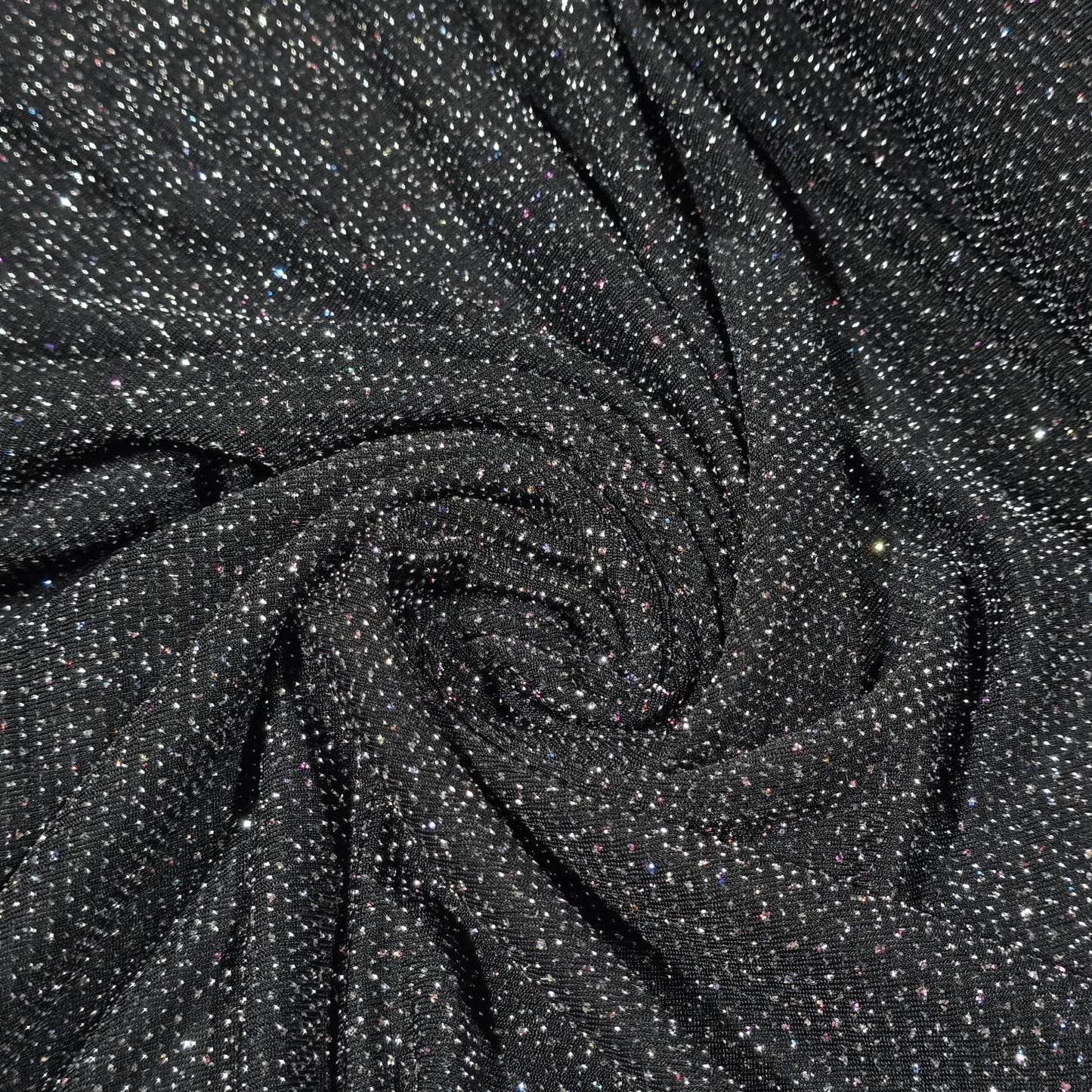 Black Silver Sparkle Jersey Lurex Polyester Material Moonlight Stretch Dress Fabric 58”