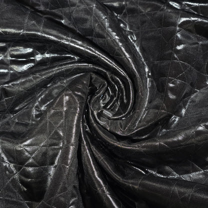 Black Leather Look Quilted Jersey Fabric by the Metre | Stretch Dressmaking Fabric