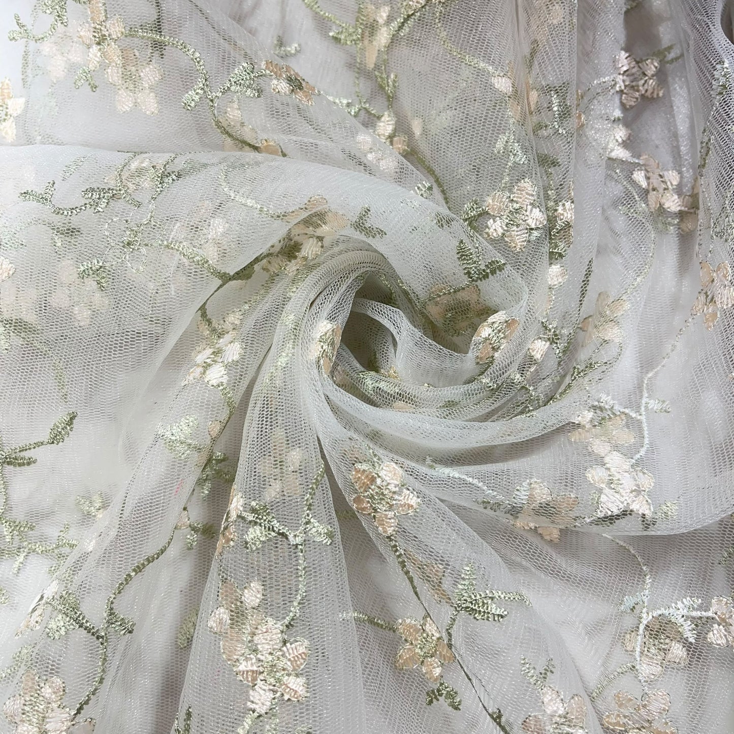 Ivory Floral Zari Embroidery Mesh Net Material Dress Craft Fabric 58" Wide By The Meter