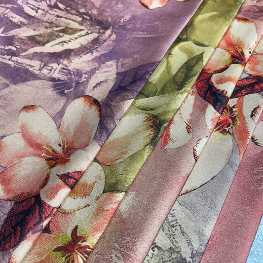 Floral Printed Luxury Satin Fabric 58" Wide Silky Soft Dress Fabric By The Meter